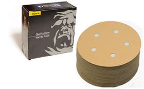 Gold 5 Inch 5 Hole PSA Vacuum 80 - 400 Grit Sanding Discs by Mirka Abrasives