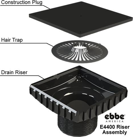 Ebbe drain Riser with hair trap and construction plug